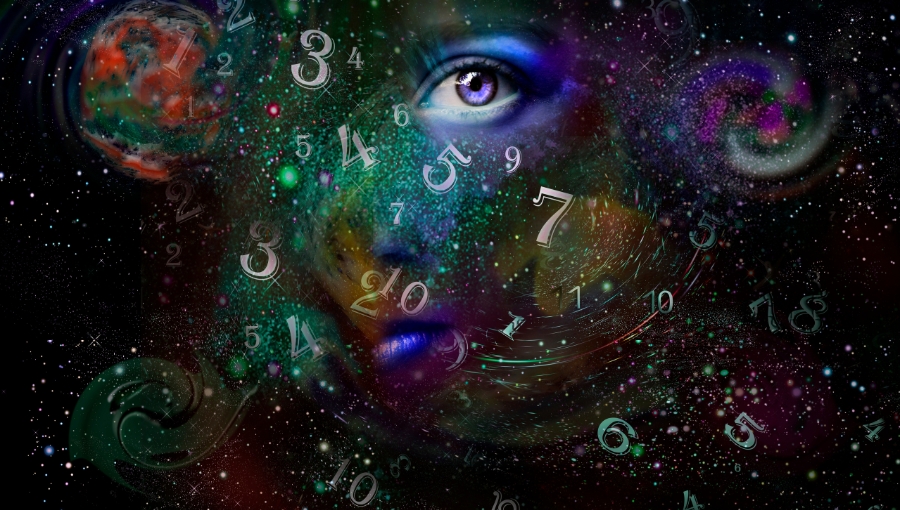 Woman's face, space and numerology